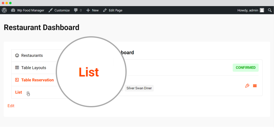 Restaurant Dashboard-Table Reservation-List